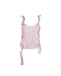 Pink silk scoop singlet top set against a white background.