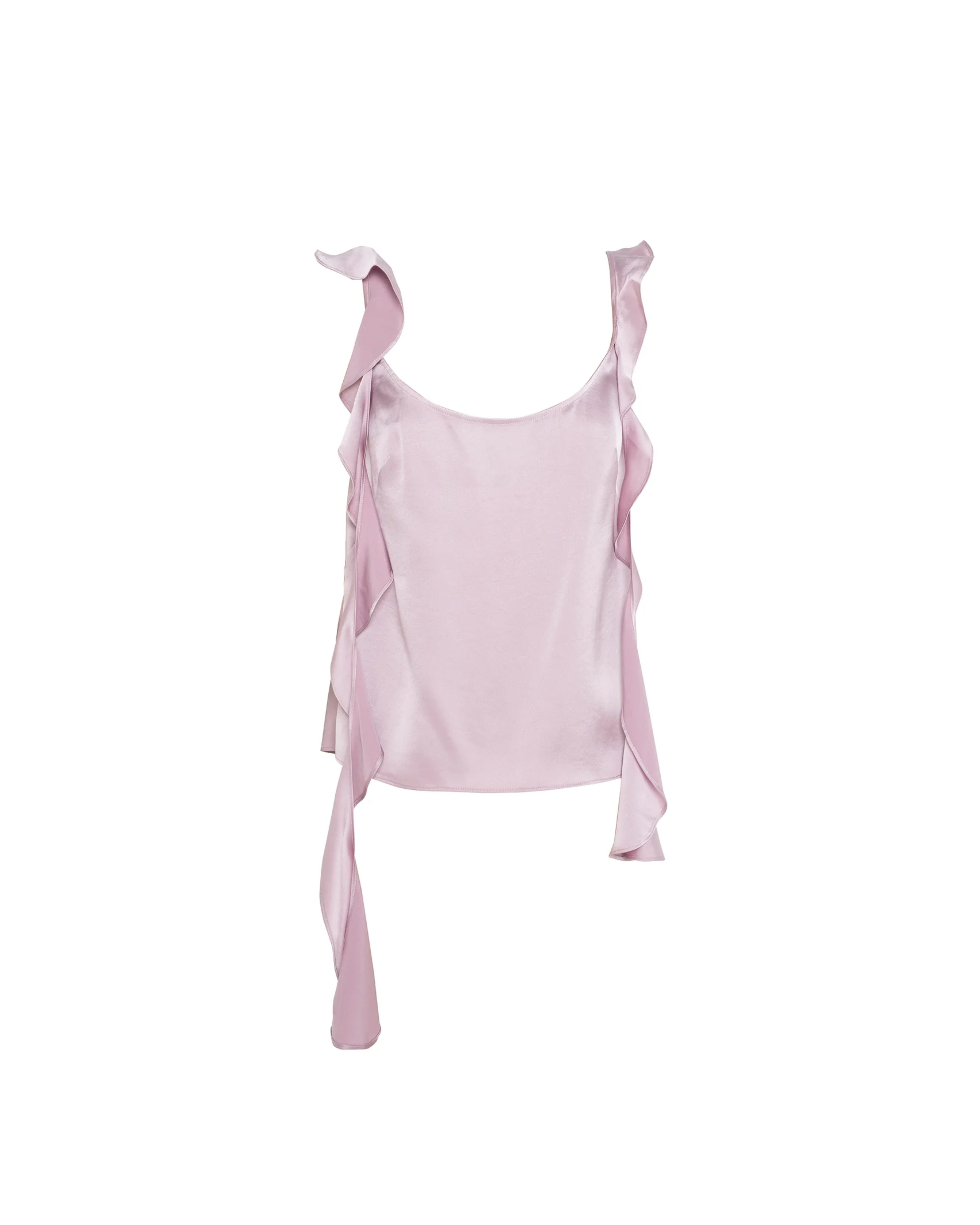 Pink silk scoop singlet top set against a white background.