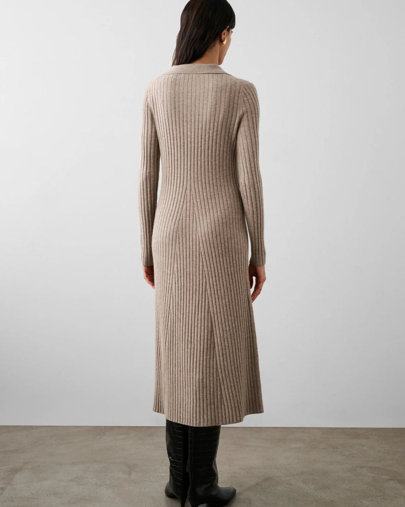 Cashmere Blended Ribbed Polo Dress