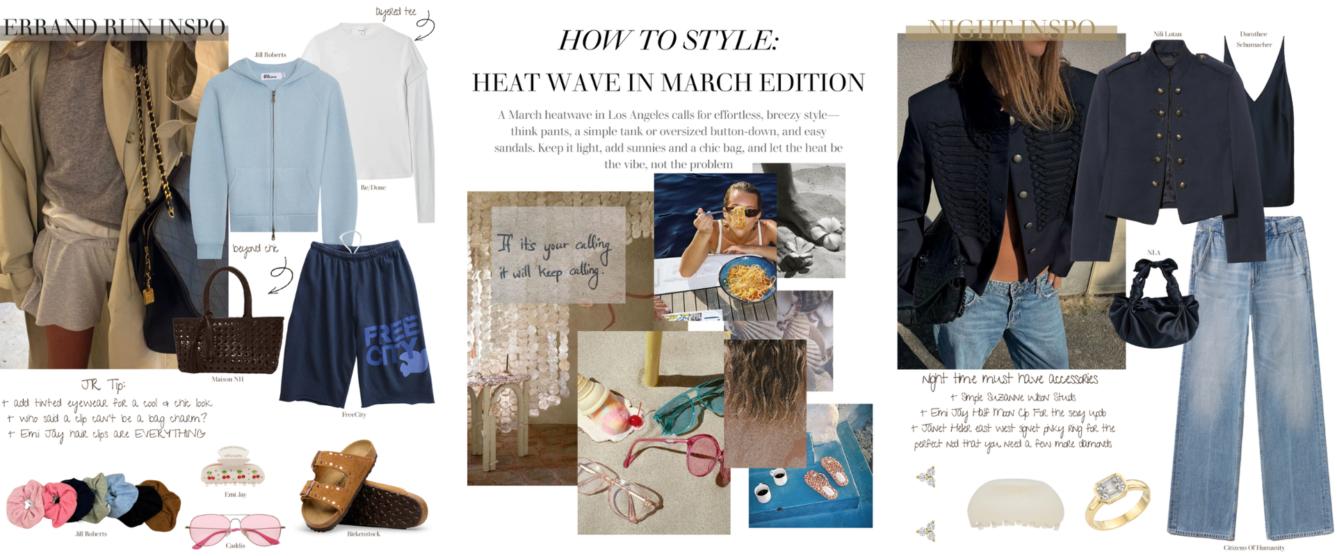 Collage of fashion and lifestyle images with text on how to style 'Heat Wave' in March.