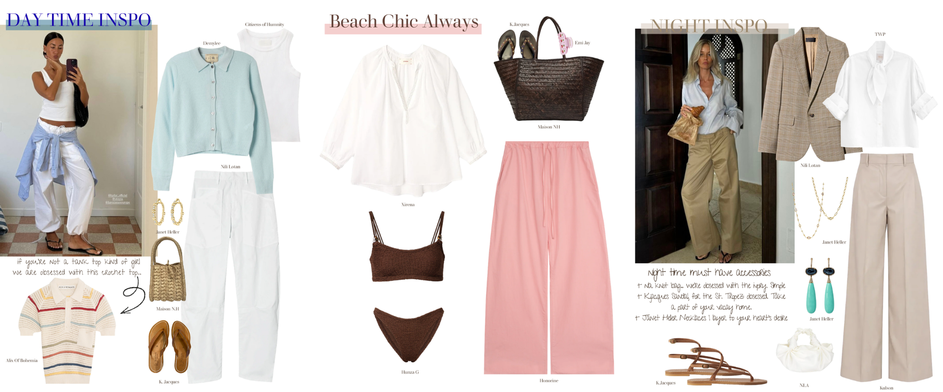 Collage of fashion items and outfits with text on a magazine layout.