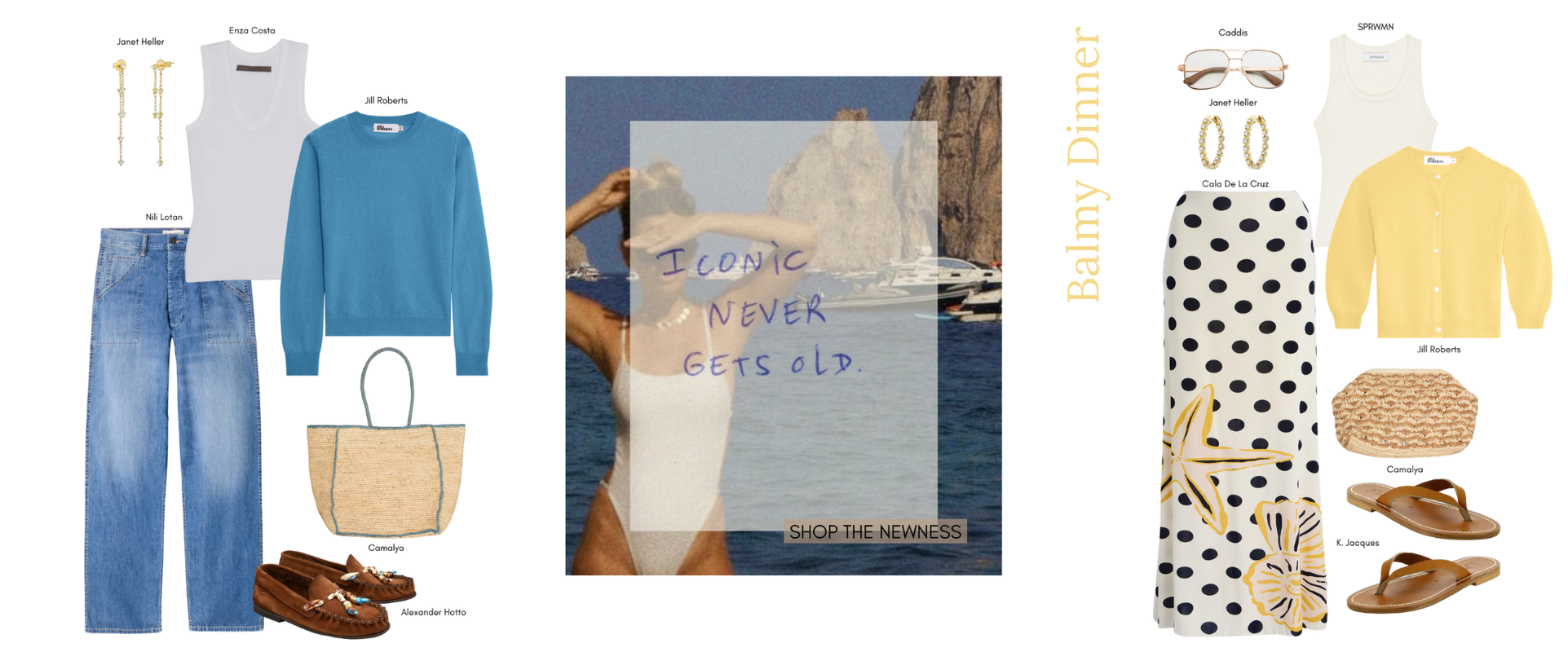 Collection of fashion items including clothing, shoes, and accessories with a magazine cover in the center.