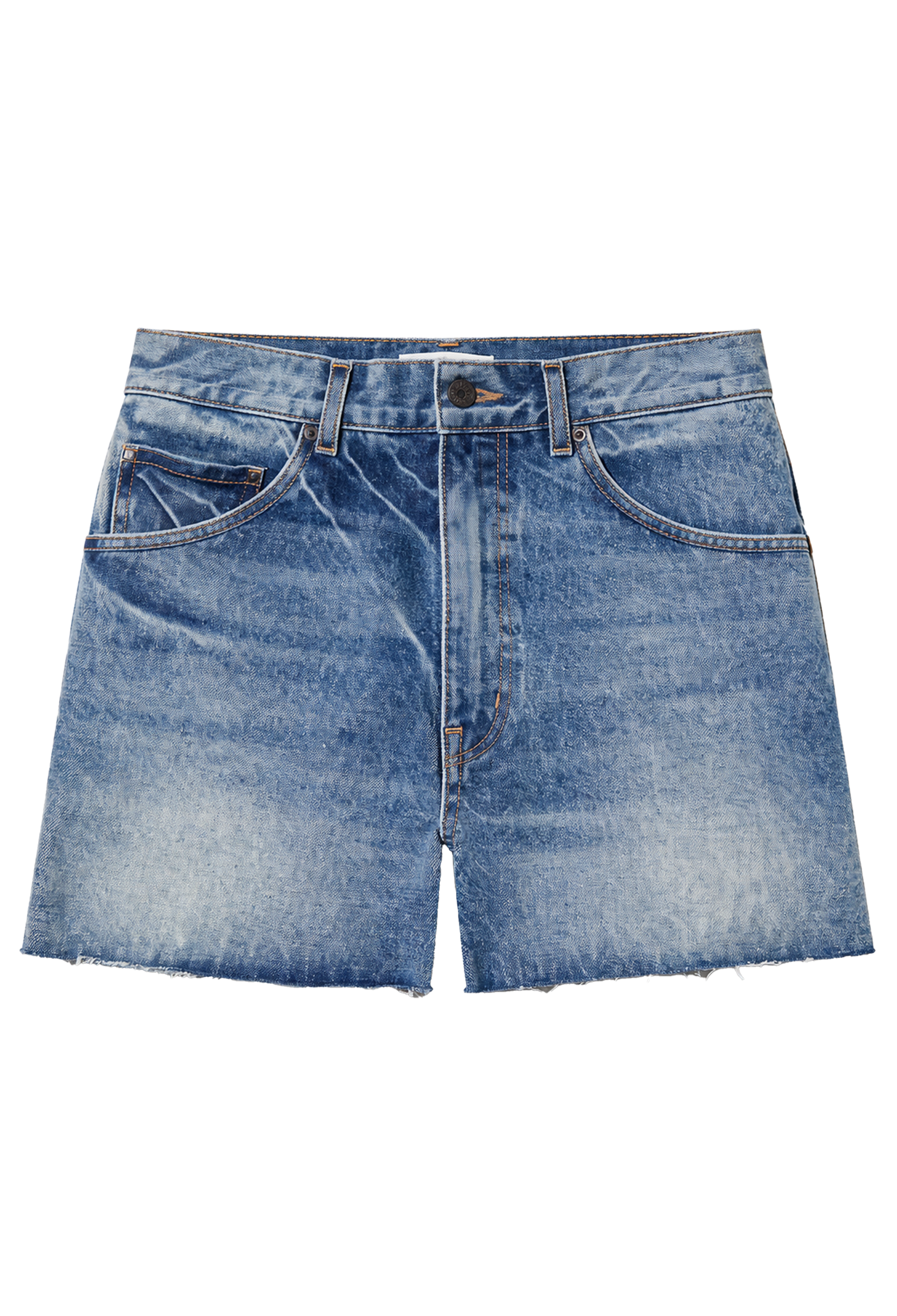 Denim Shorts in a light wash on a transparent background
