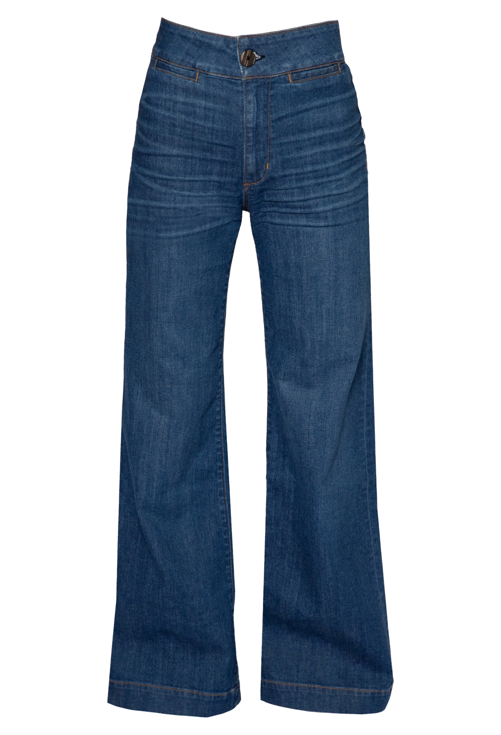 high waisted dark wash jeans. white background.