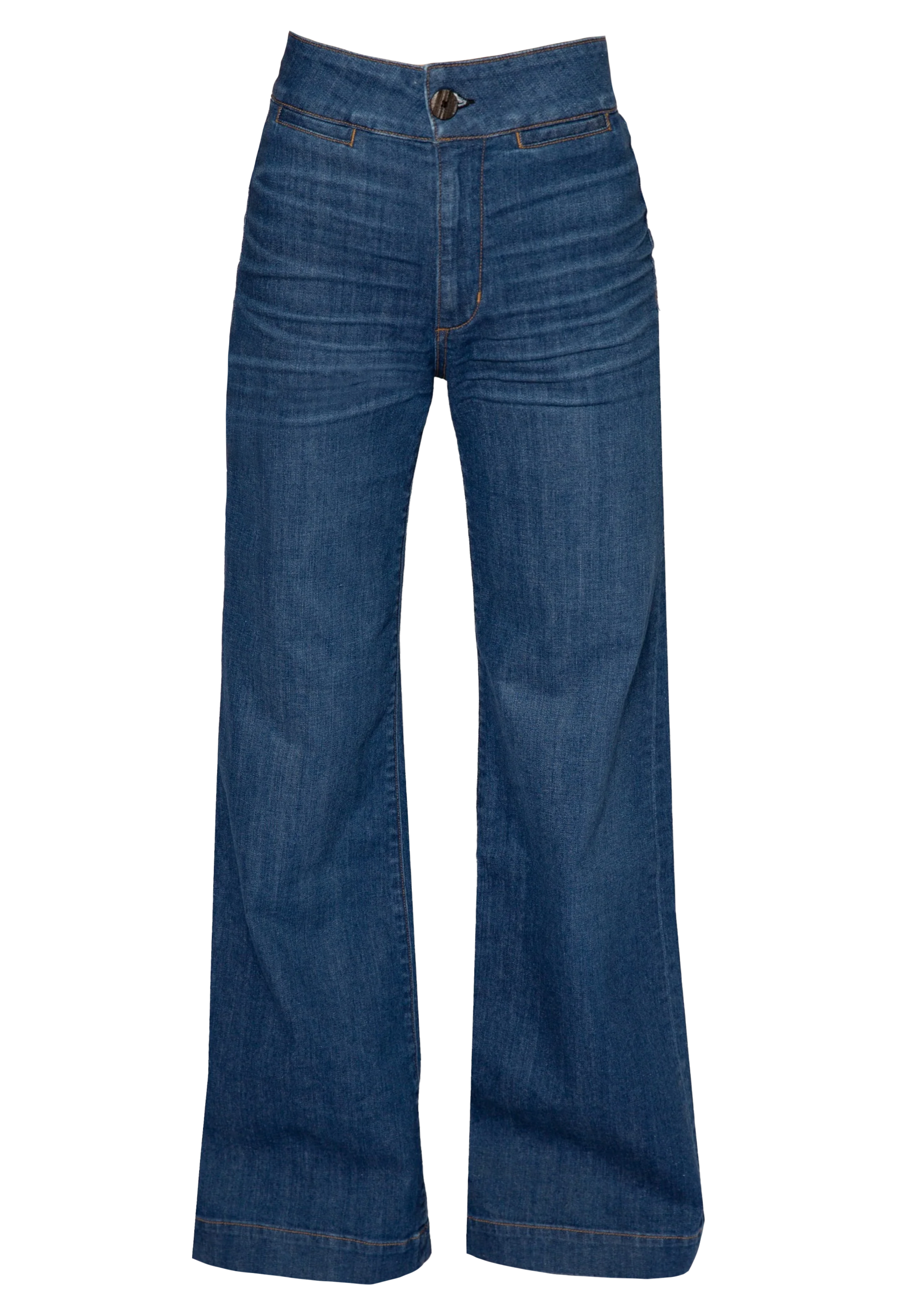 high waisted dark wash jeans. white background.