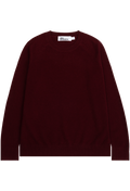 A dark burgundy knit crewneck sweater, shown flat against a plain white background.