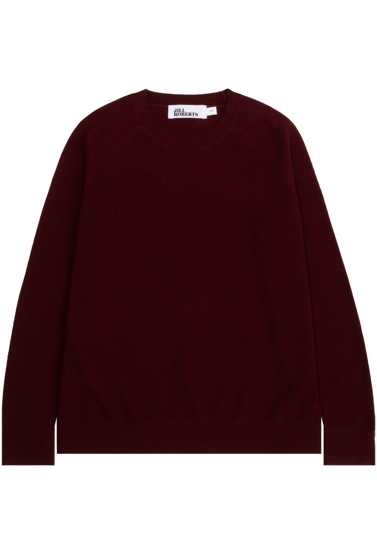 A dark burgundy knit crewneck sweater, shown flat against a plain white background.