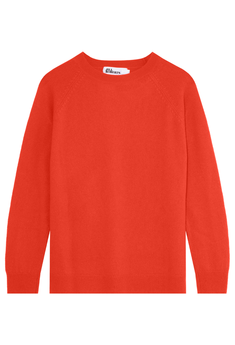 orange cashmere crewneck sweater on a transparent background