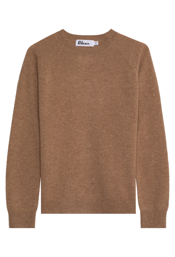 Brown heathered slightly oversized cashmere sweater on a transparent background