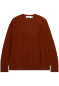 A rust-brown crewneck knit sweater by Balenciaga, shown flat against a solid white background.