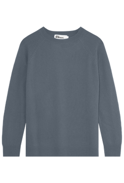 slightly oversized blue cashmere crewneck sweater on a transparent background