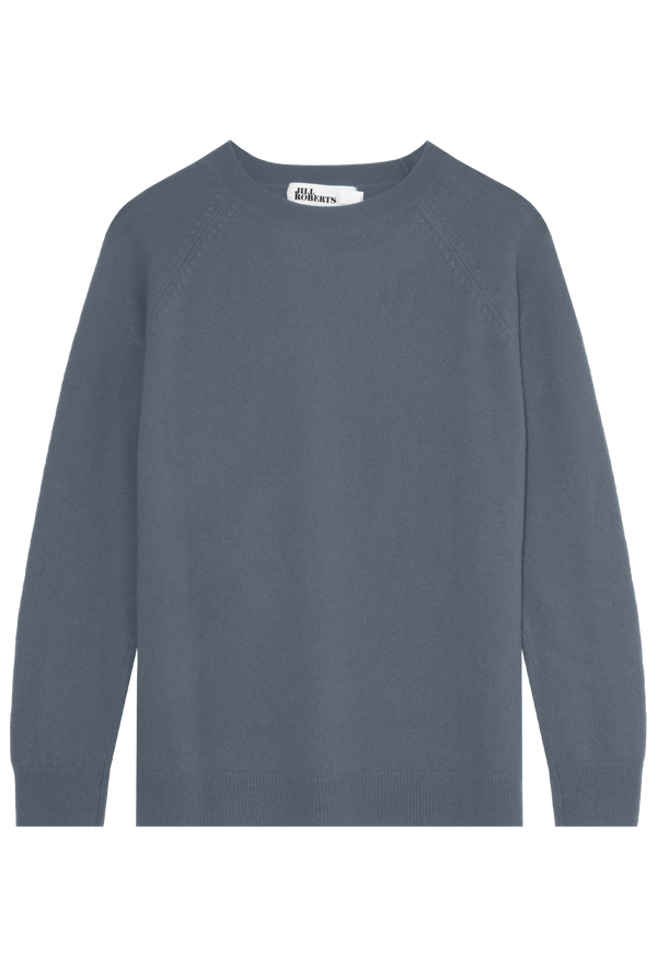 slightly oversized blue cashmere crewneck sweater on a transparent background