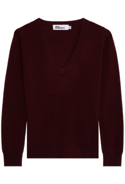 dark red v-neck sweater on a white background