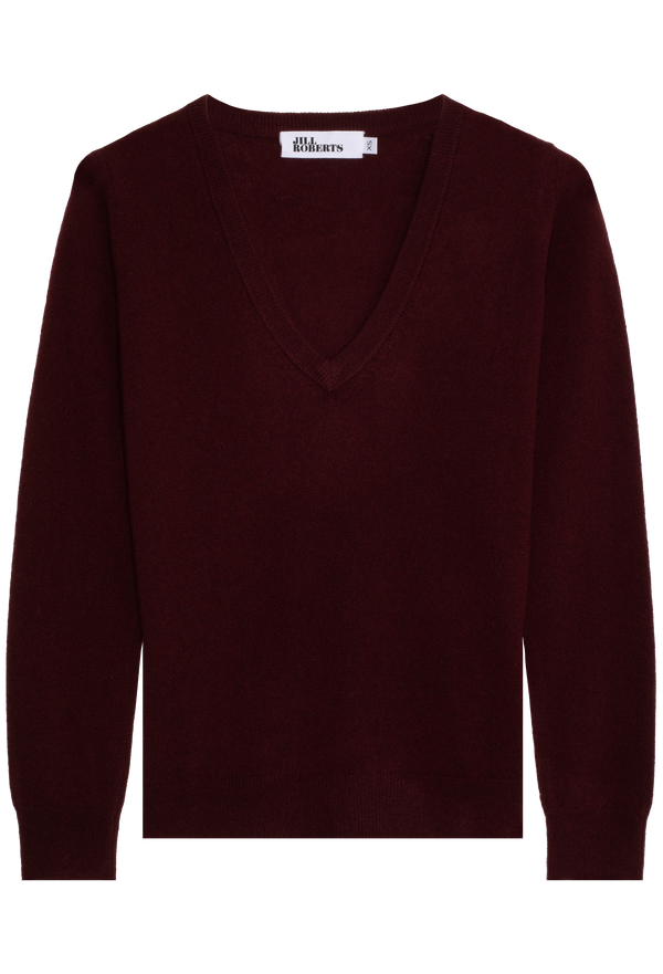 dark red v-neck sweater on a white background