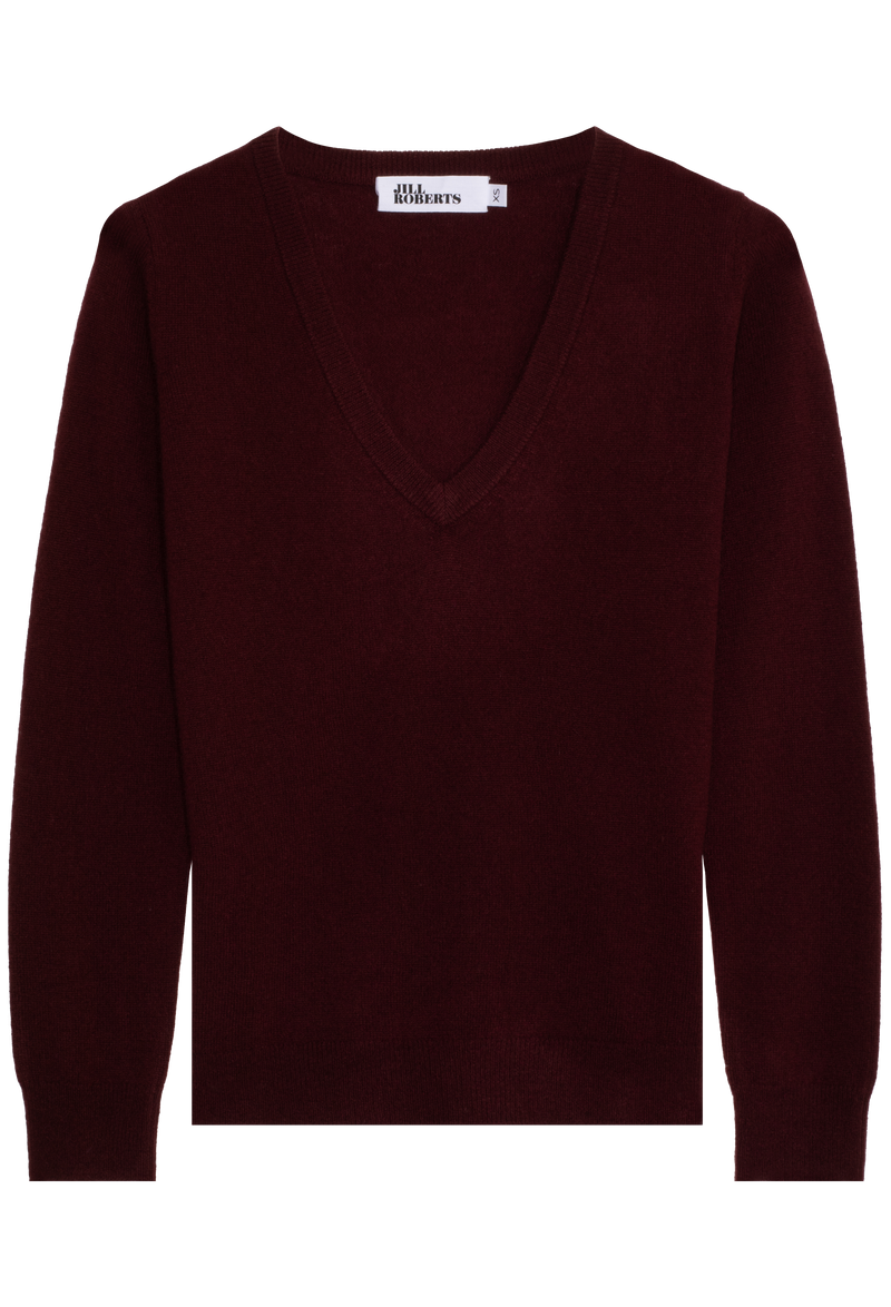 dark red v-neck sweater on a white background