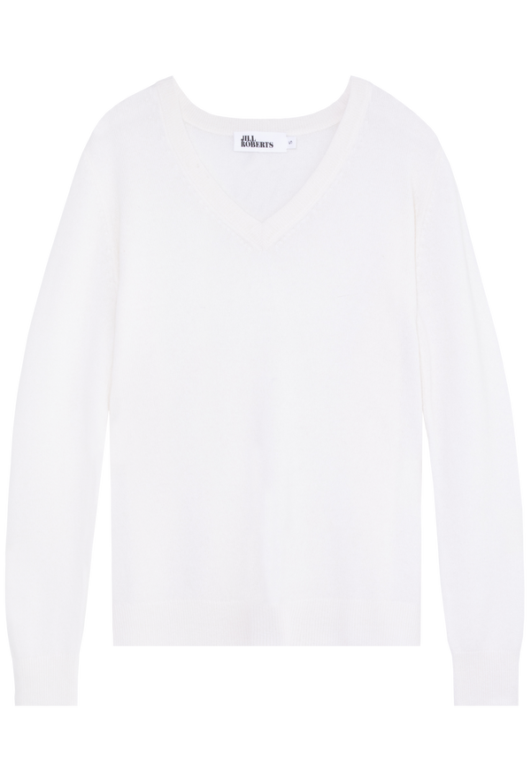 White v-neck sweater on a white background