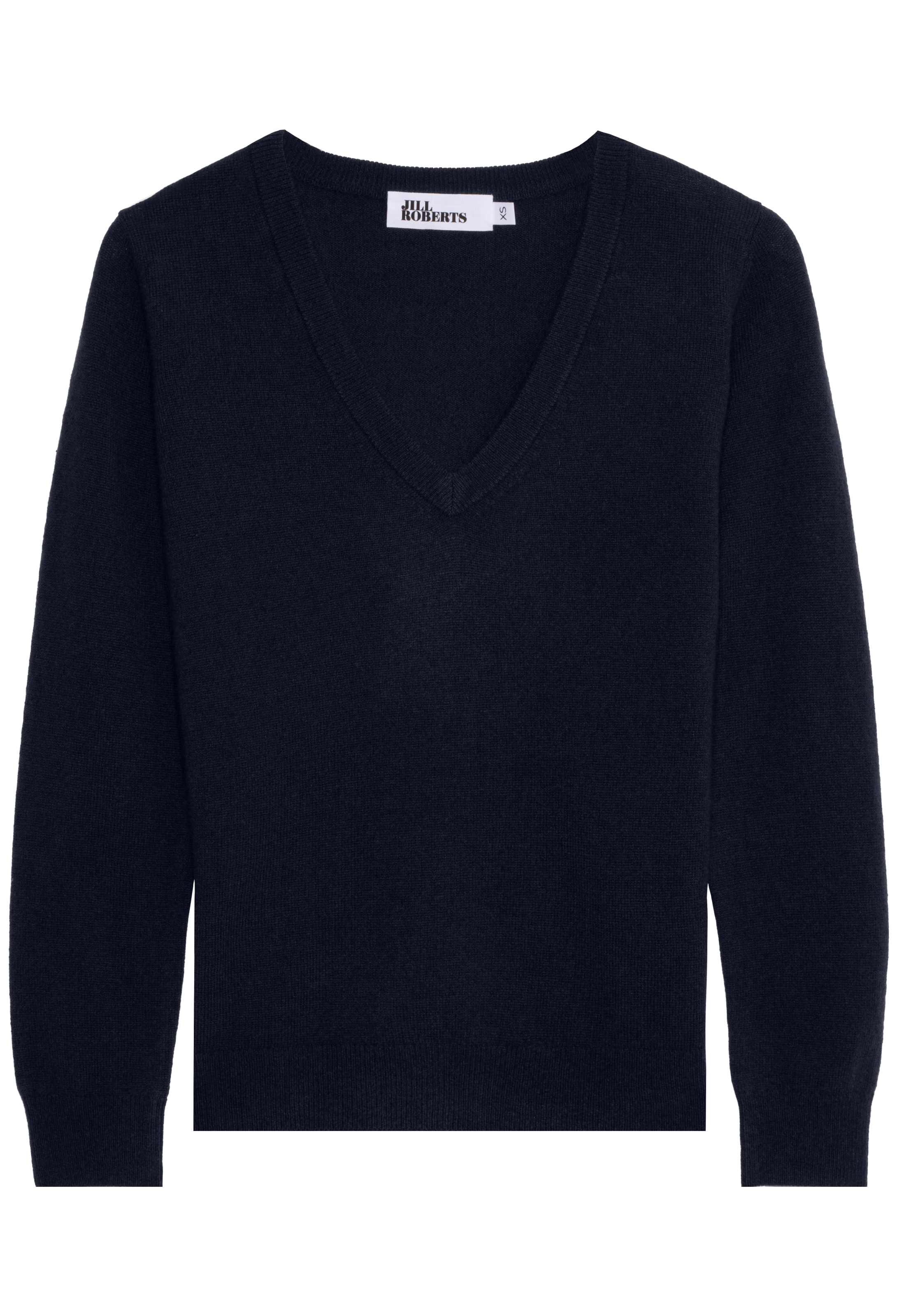 Black sweater with a brand label on a white background