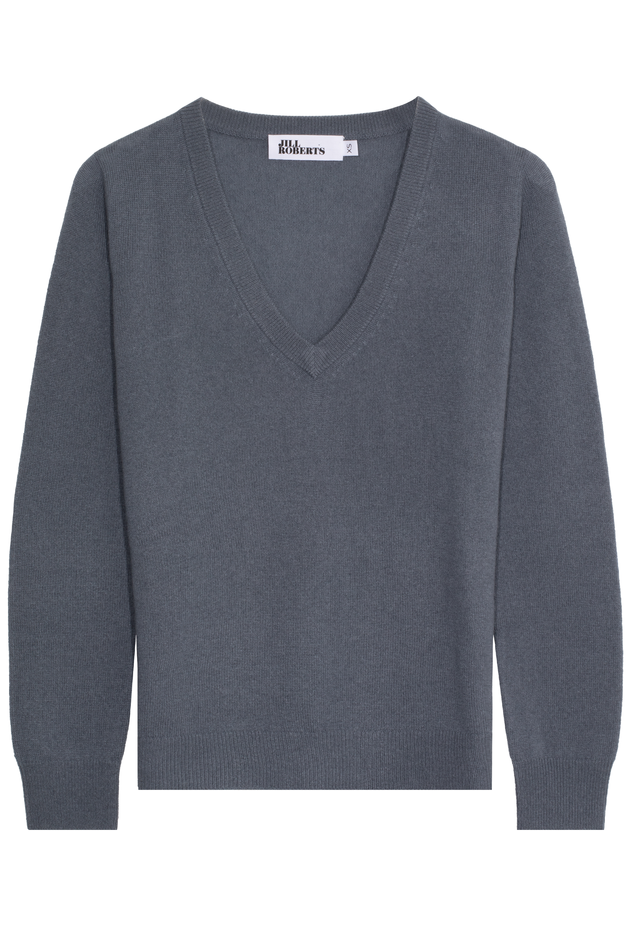 Gray sweater with a brand label on a white background