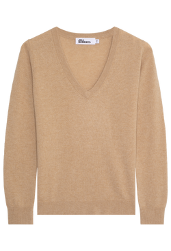 Beige v-neck sweater on a white background