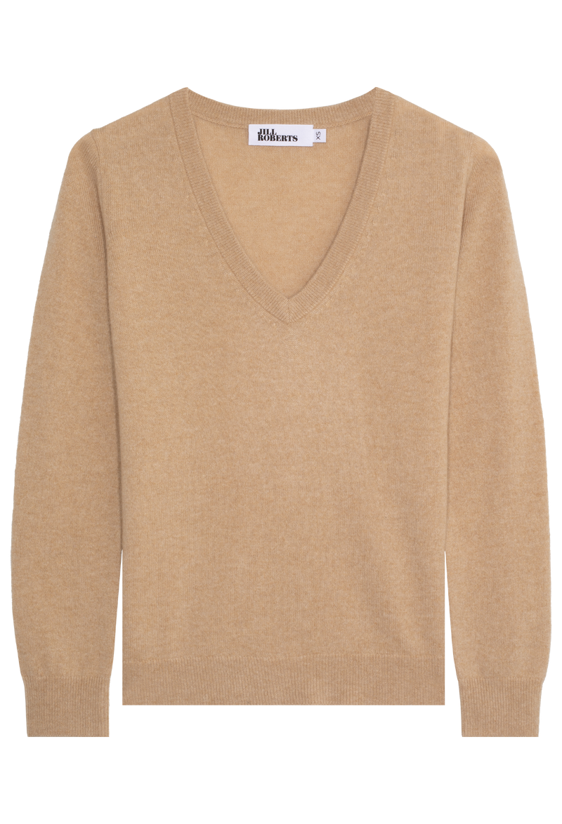 Beige v-neck sweater on a white background