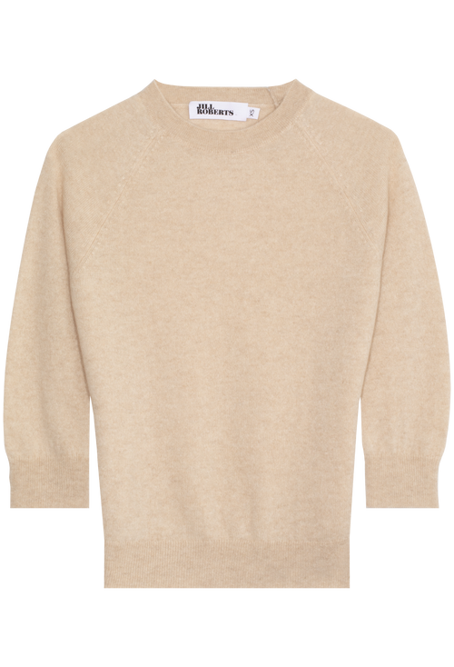 tan bracelet sleeve raglan sweater on a white background