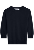 navy bracelet sleeve raglan sweater on a white background