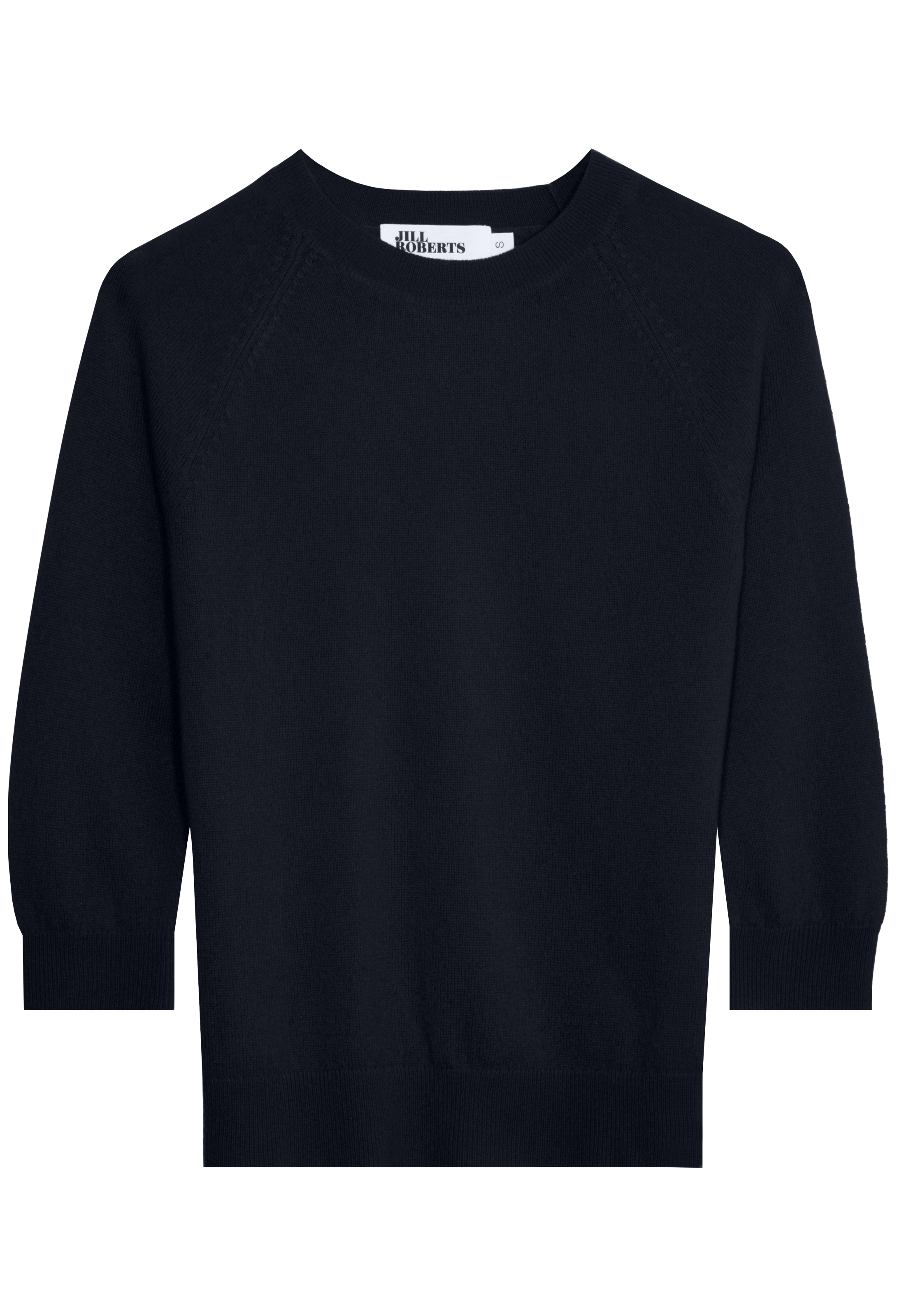 navy bracelet sleeve raglan sweater on a white background