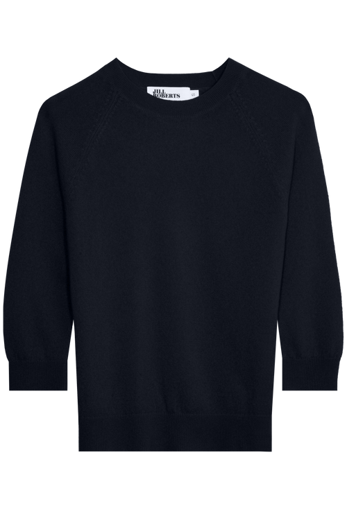 navy bracelet sleeve raglan sweater on a white background