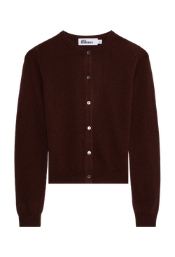 Brown button-up cardigan on a white background