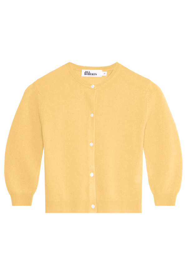 yellow cashmere cropped cardigan on a transparent background