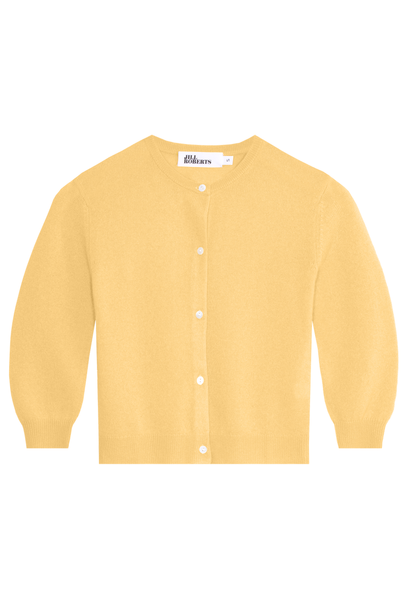 yellow cashmere cropped cardigan on a transparent background