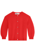 Red cardigan with buttons on a white background