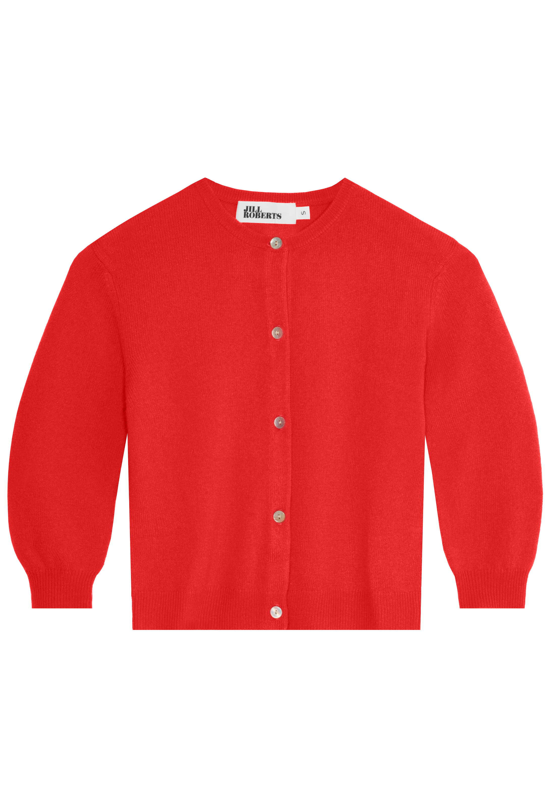 Red cardigan with buttons on a white background