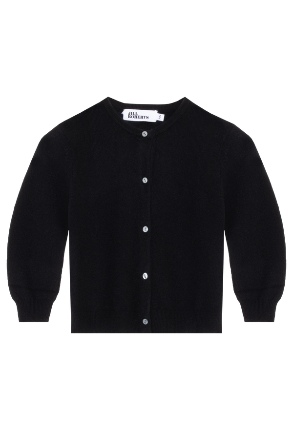 black cashmere cropped cardigan on a transparent background