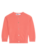 Coral cardigan with buttons on a white background