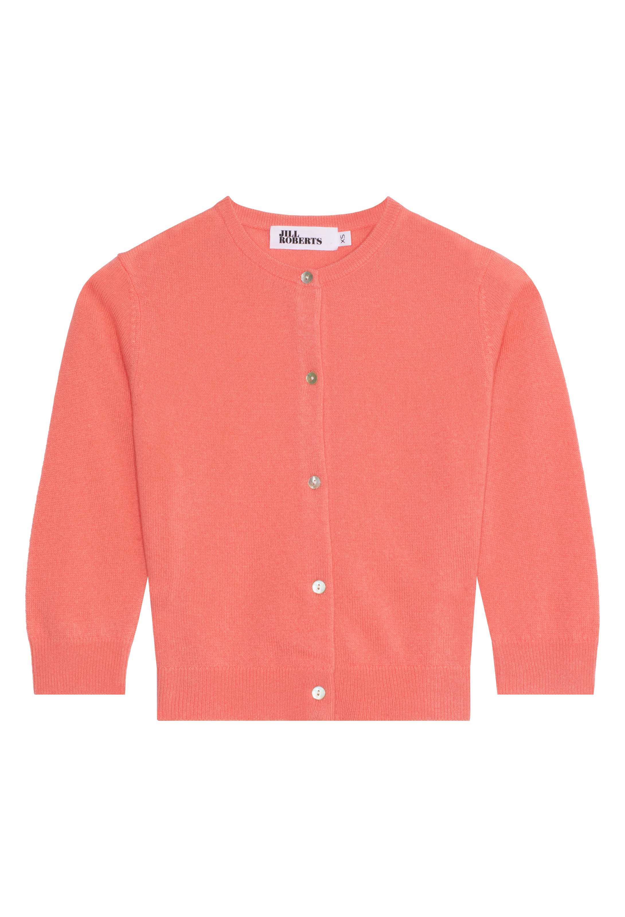 Coral cardigan with buttons on a white background
