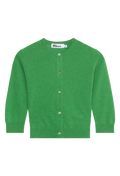 Green cardigan with buttons on a white background