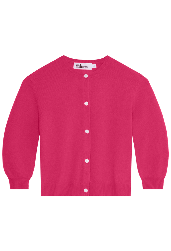 deep pink cashmere cropped cardigan on a transparent background