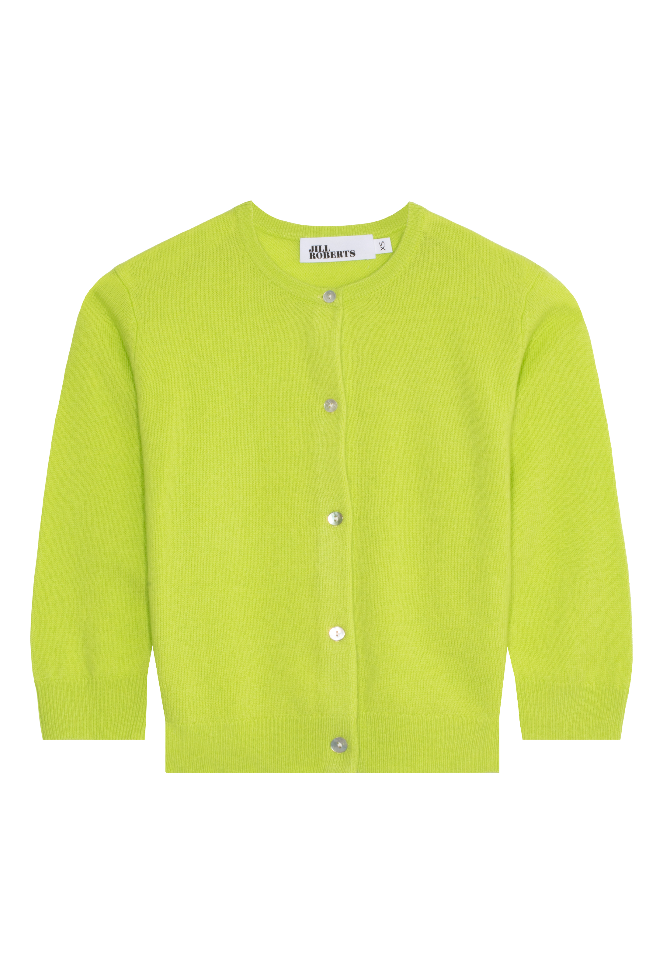 lime green cardigan on a white background