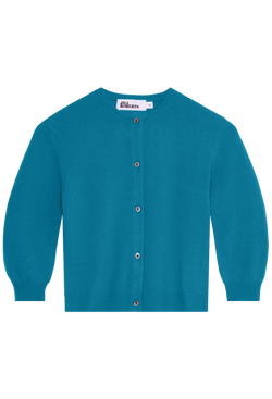 ocean blue cashmere cropped cardigan on a transparent background