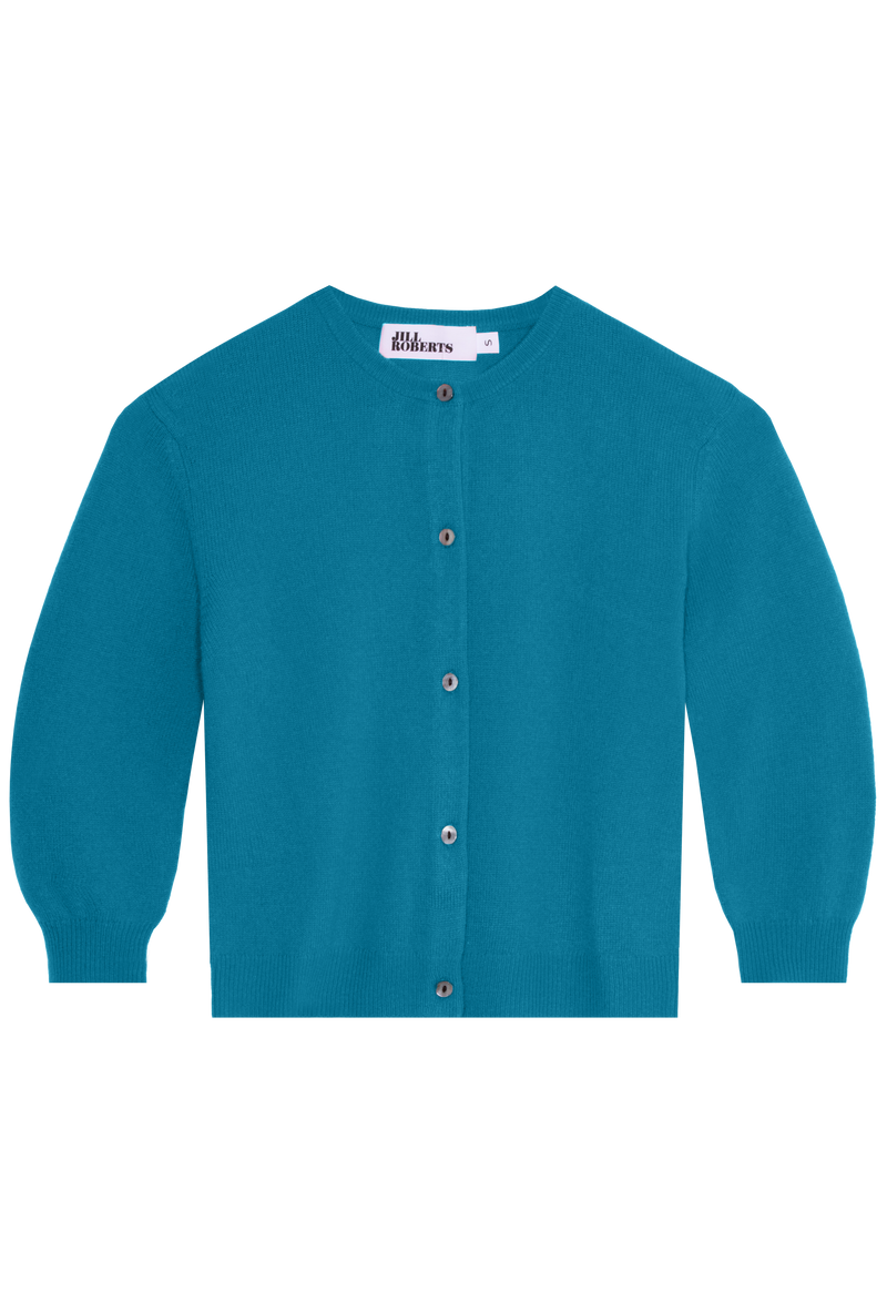 ocean blue cashmere cropped cardigan on a transparent background