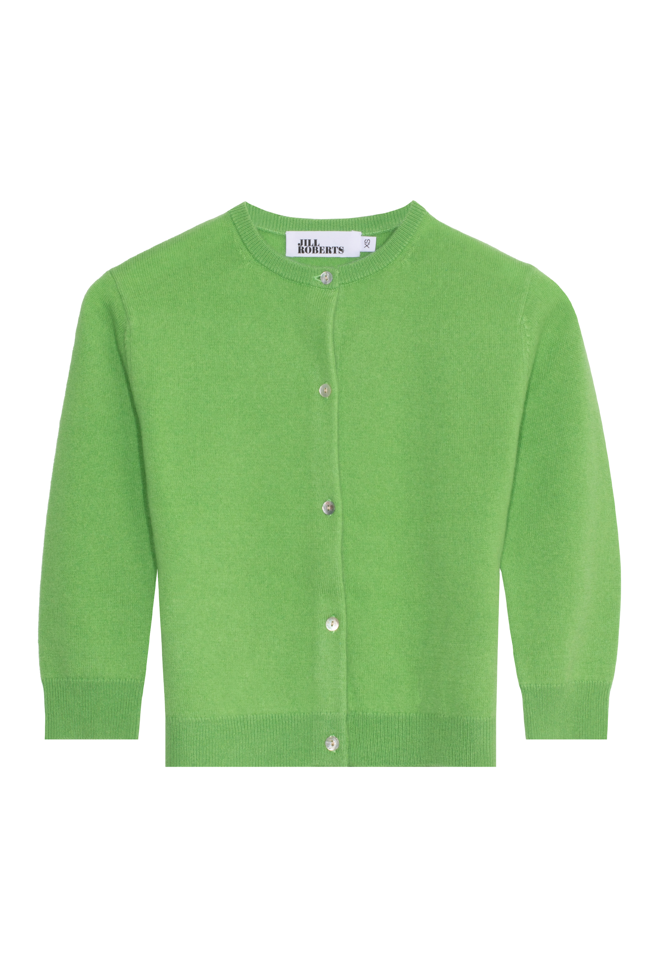 green cardigan on a white background