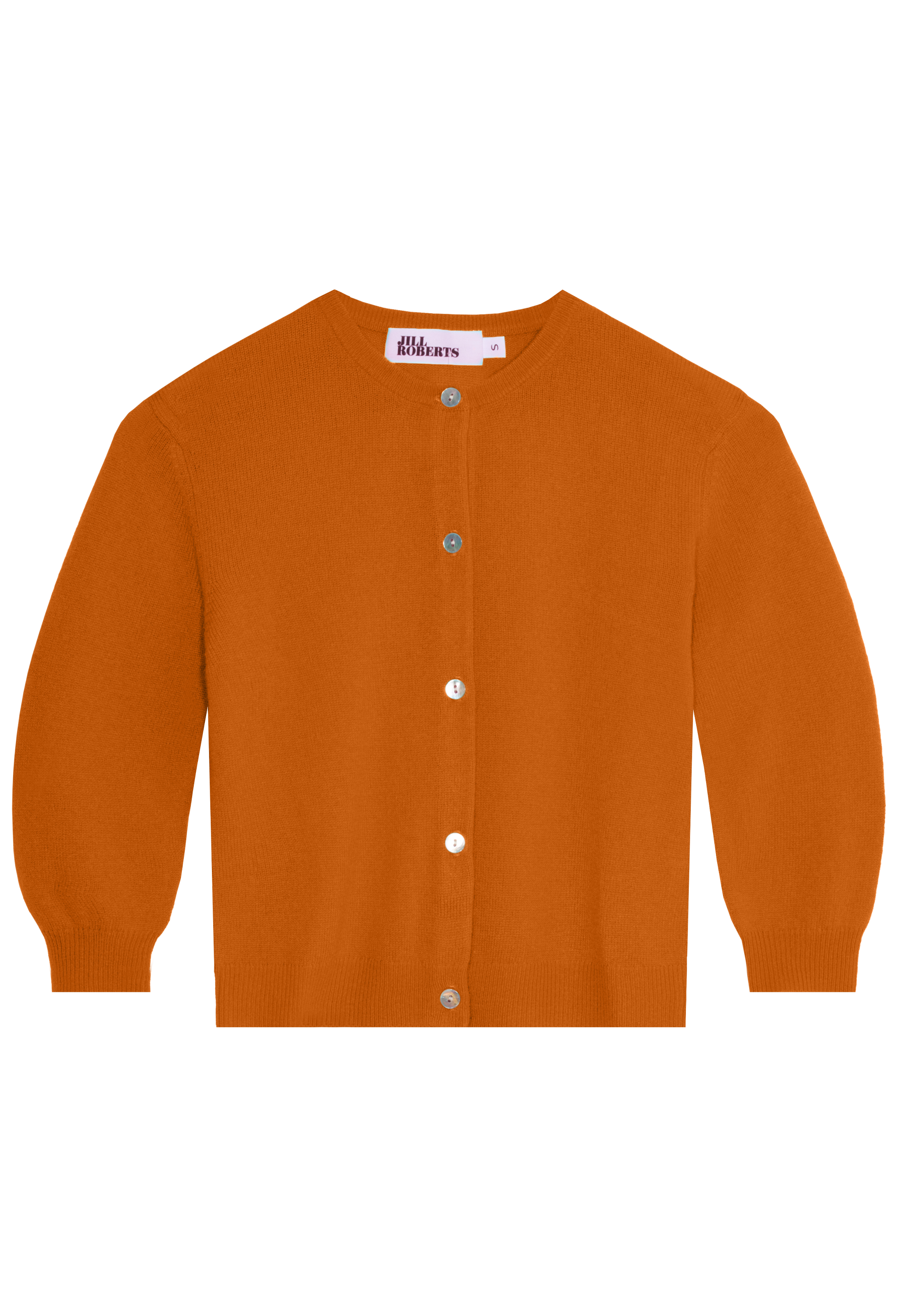 dark orange cardigan on a white background