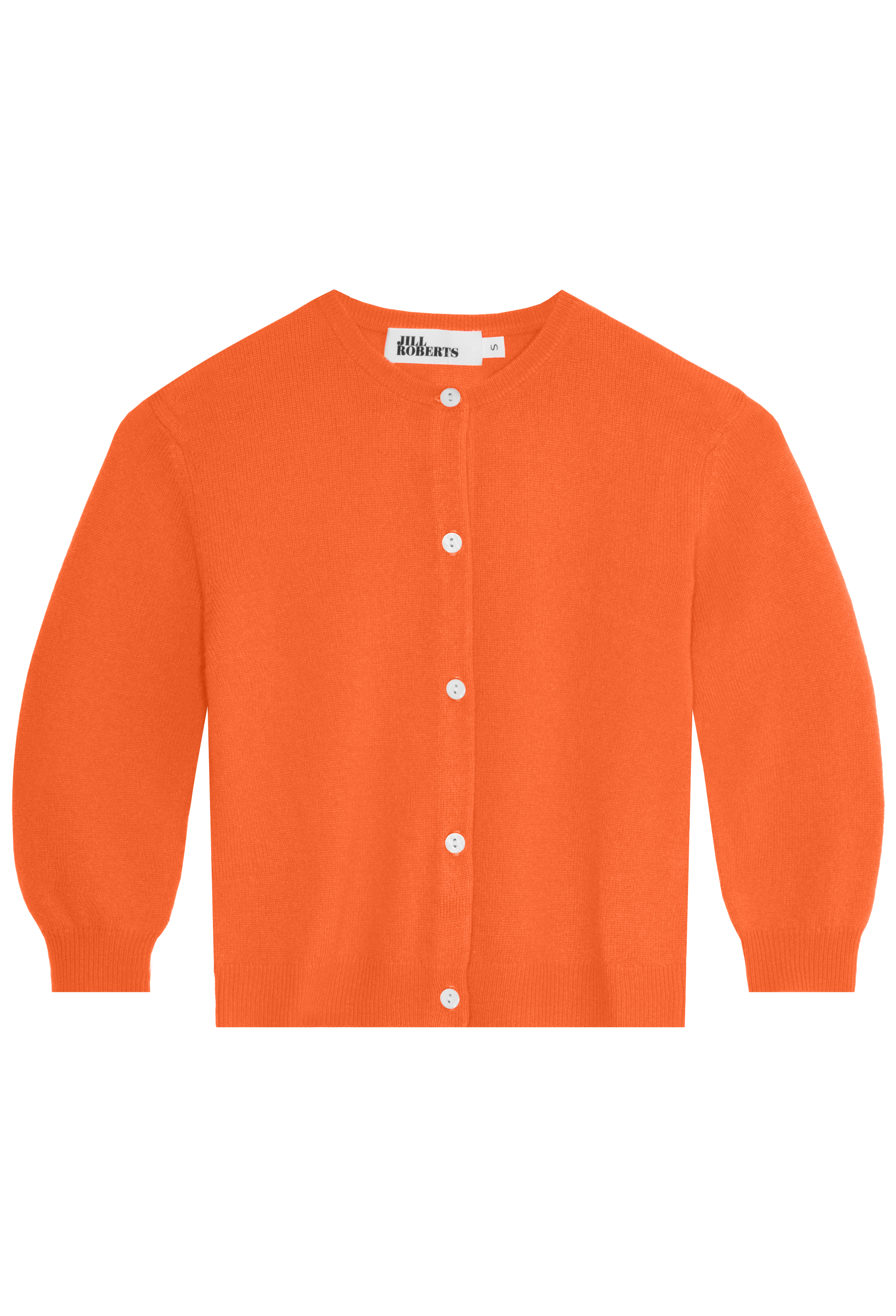 Orange cardigan with buttons on a white background