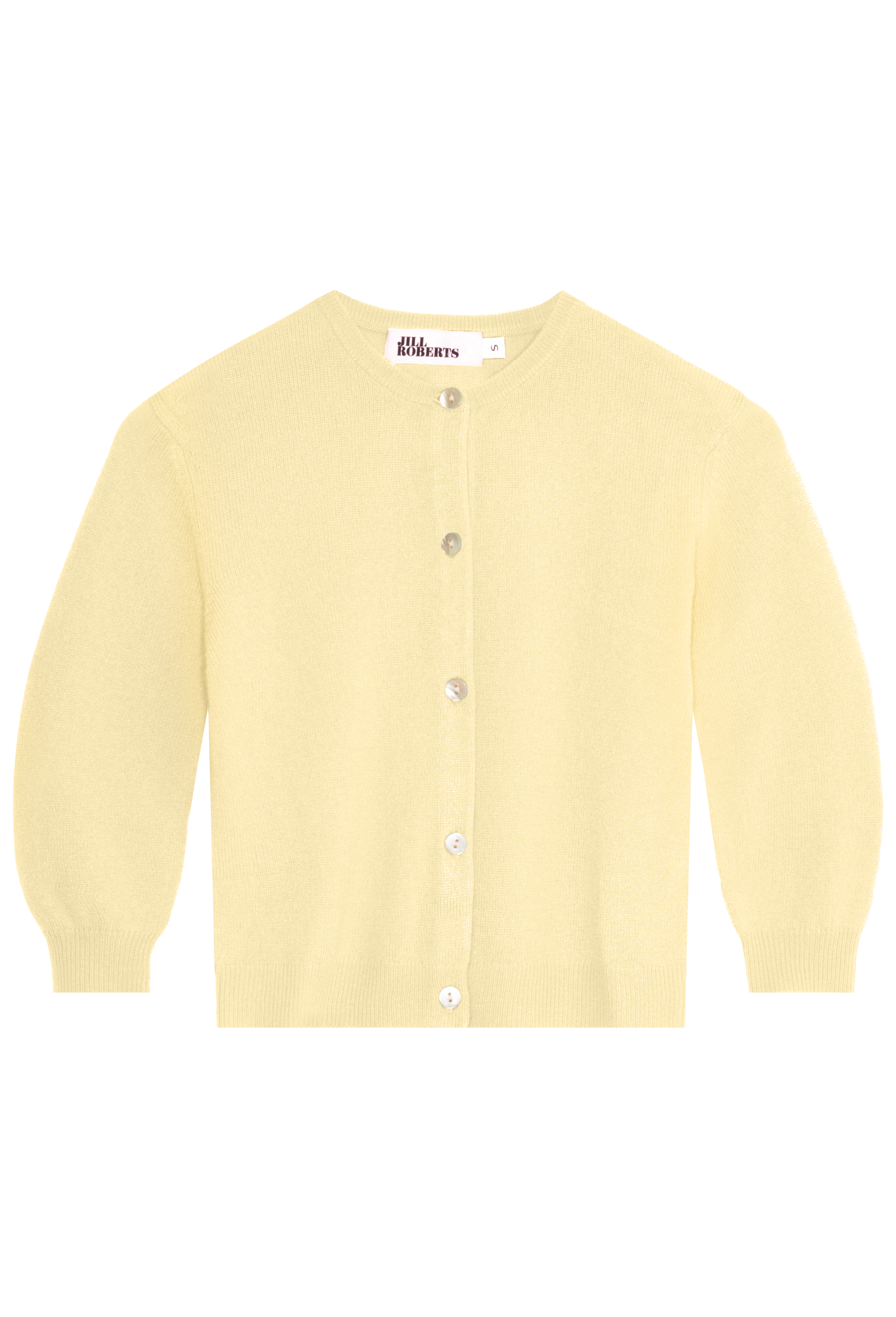 Yellow cardigan with buttons on a white background