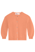 Orange cardigan with buttons on a white background