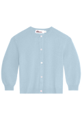 Light blue cardigan with button details on a white background