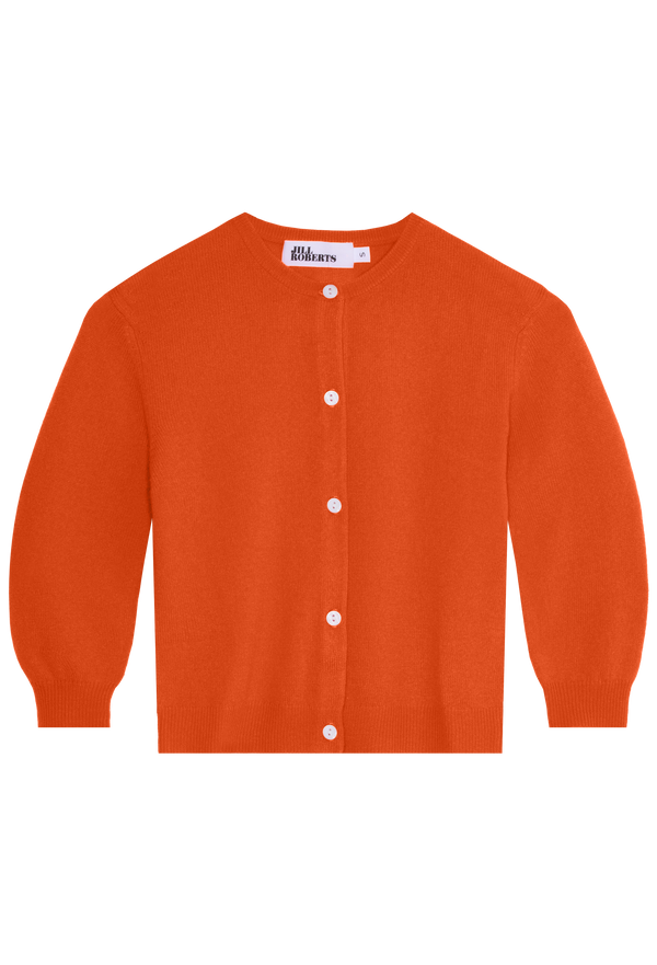 deep orange cashmere cropped cardigan on a transparent background