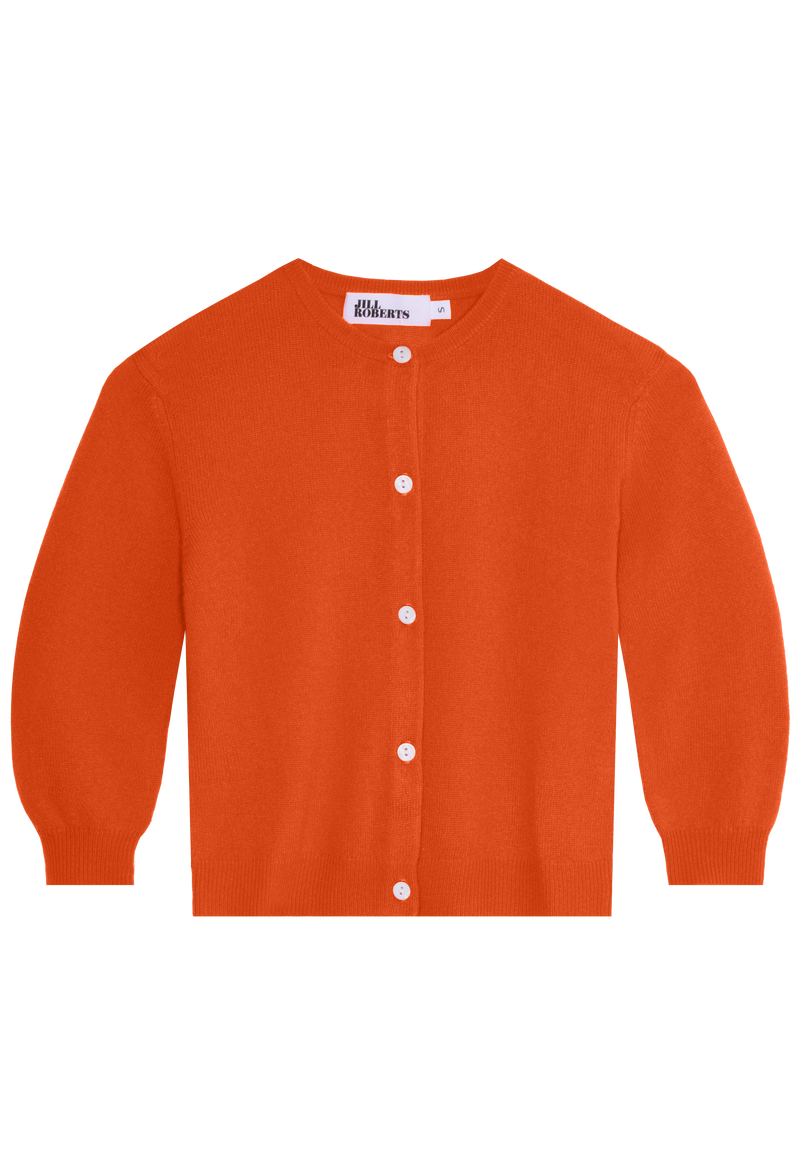 deep orange cashmere cropped cardigan on a transparent background