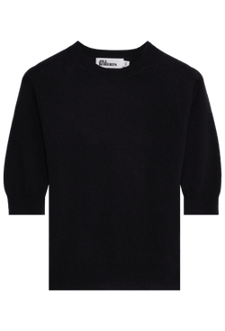 Black elbow sleeve cashmere raglan sweater on a transparent background